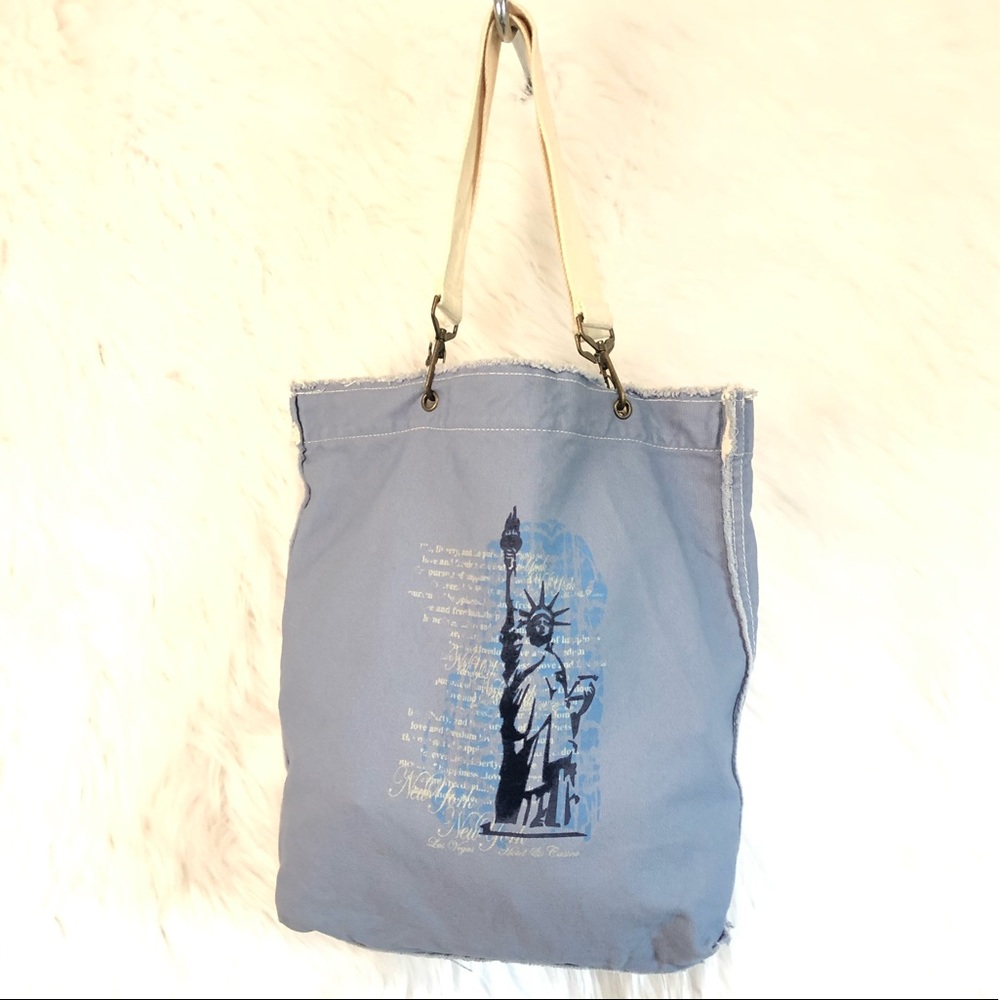 New York New York distressed canvas Tote.